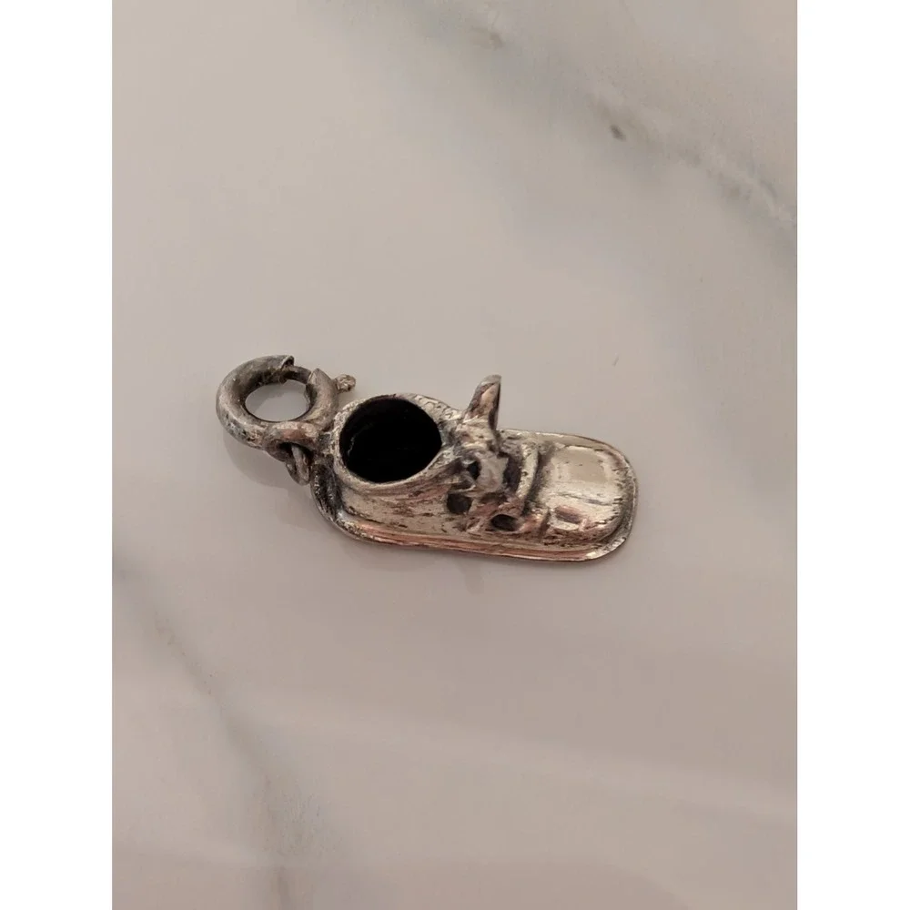Vintage Sterling‎ Silver Baby Shoe Charm Engraved Bootie Pendant from 60s